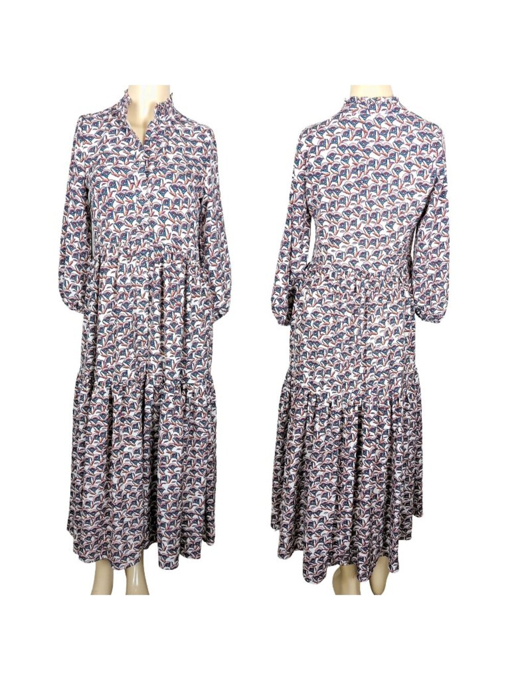 Dainty Jewells Dress XS Floral Modest Prairie Cottagecore 3/4" Sleeve Ruffle Hem
